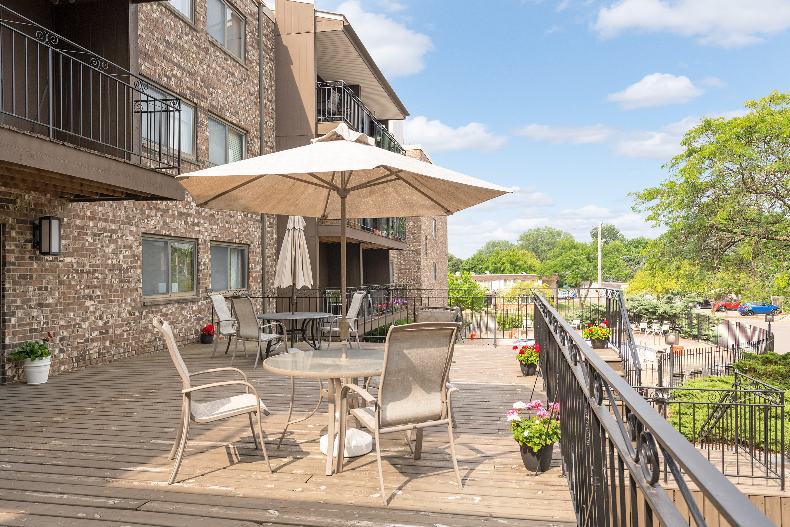 Patio area overlooking Outdoor Pool